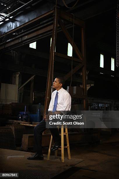 Democratic presidential candidate Senator Barack Obama waits to be introduced at a town hall stlye meeting at the Munster Steel Company May 2, 2008...
