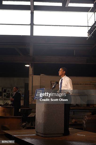 Democratic presidential candidate Senator Barack Obama addresses voters at a town hall stlye meeting at the Munster Steel Company May 2, 2008 in...