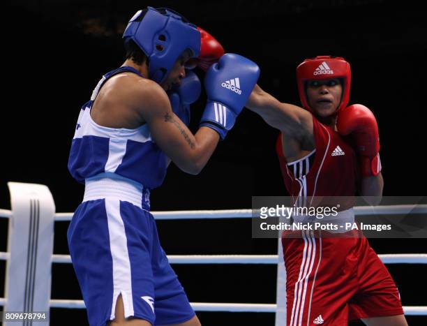 Great Britain's Natasha Jonas in action against USA's Quanitta Underwood in the Women Light during the Boxing International Invitational at the Excel...
