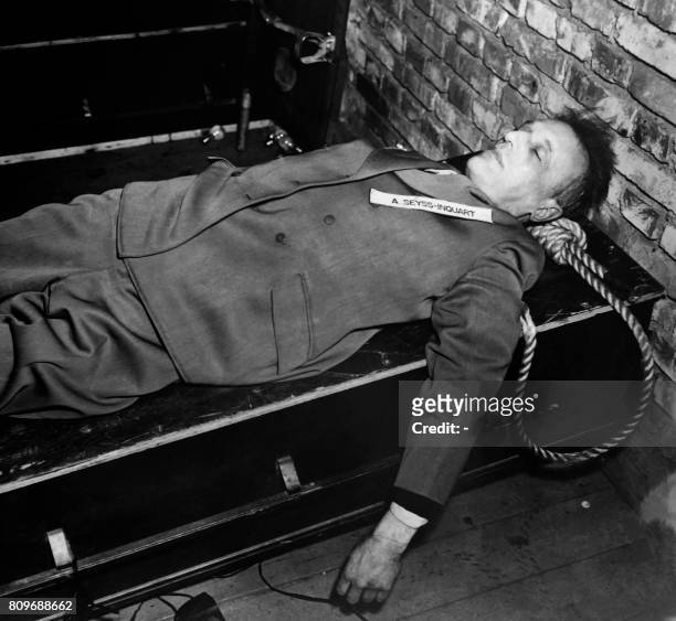 Photo taken on October 1946 shows the body of nazi criminal Arthur Seyss-Inquart executed after his trial for war crimes during the world war II at...