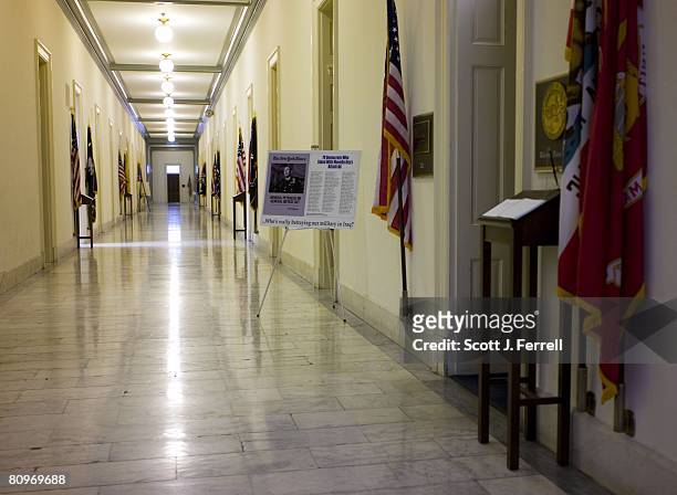 An poster decrying a MoveOn.org ad against Army Gen. David H. Petraeus a hallway on the second floor of the Cannon House Office Building near the...