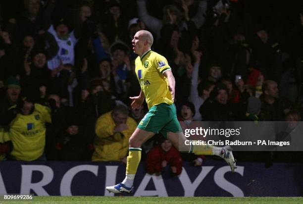 Norwich City's Steve Morison celebrates scoring his side's third goal of the game