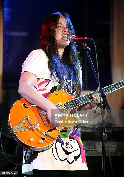 Musician Rachael Yamagata performs at the Tribeca ASCAP Music Lounge held at the Canal Room during the 2008 Tribeca Film Festival on May 2, 2008 in...