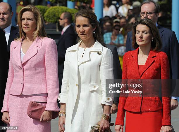 Cristina of Spain, Elena of Spain and Princess Letizia of Spain, attend the "Bando De Los Alcaldes De Mostoles" bicentennial commemoration on May 2,...