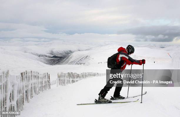 Skier takes to the slopes as the Scottish ski season starts at Glenshee near Bramar, Scotland.