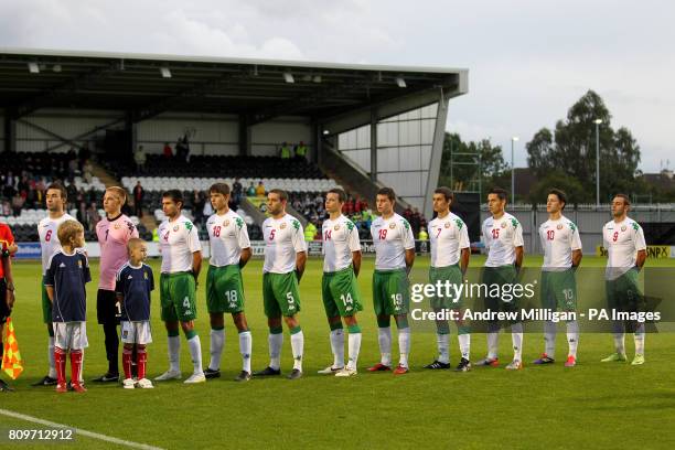 Bulgaria players line up for the match