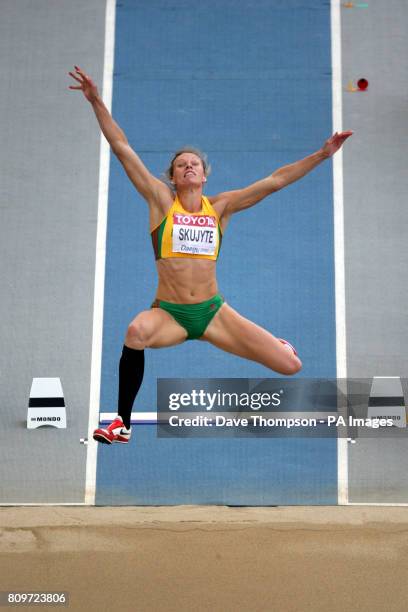 Lithuania's Austra Skujyte during the Heptathlon Long Jump