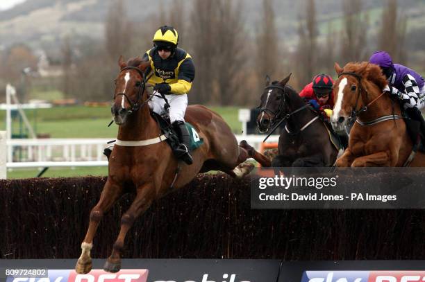 Nathan Sweeney on The Sawyer in The Raceodds Handicap Steeple Chase at Cheltenham Racecourse today