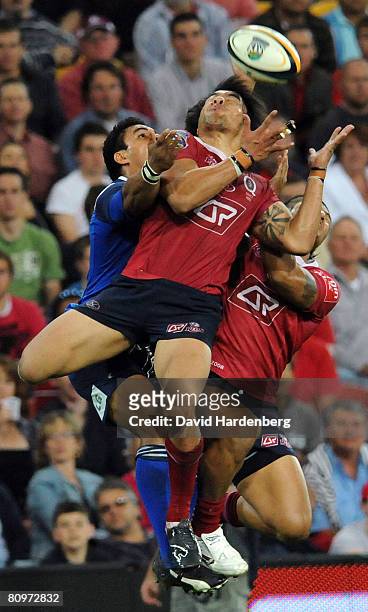 Digby Ioane of the Reds jumps for the ball during the round 12 Super 14 match between the Queensland Reds and the Blues at Suncorp Stadium on May 2,...