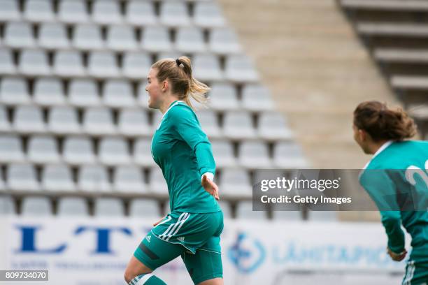 Laura Haas of Germany scores the opening goal during the Nordic Cup 2017 match between U16 Girl's Germany and U16 Girl's Iceland on July 6, 2017 in...