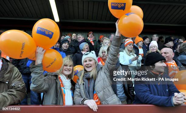 Blackpool fans during the FA Cup, Third Round match at Highbury Stadium, Fleetwood.