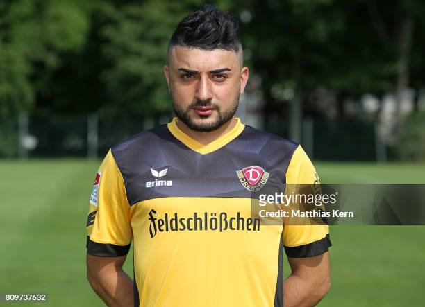 Aias Aosman of Dresden poses during the SG Dynamo Dresden team presentation on July 6, 2017 in Dresden, Germany.