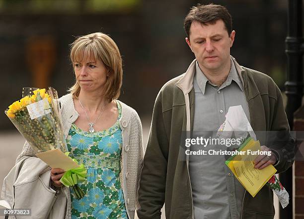 Kate and Gerry McCann leave the Church of St Mary and St John in their Leicestershire home town of Rothley after a prayer service to mark one year...