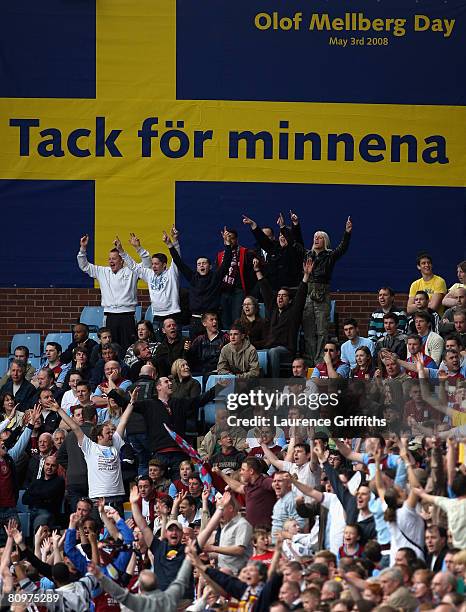 Aston Villa pay their respects to Olof Mellberg during his final home match during the Barclays Premier League match between Aston Villa and Wigan...