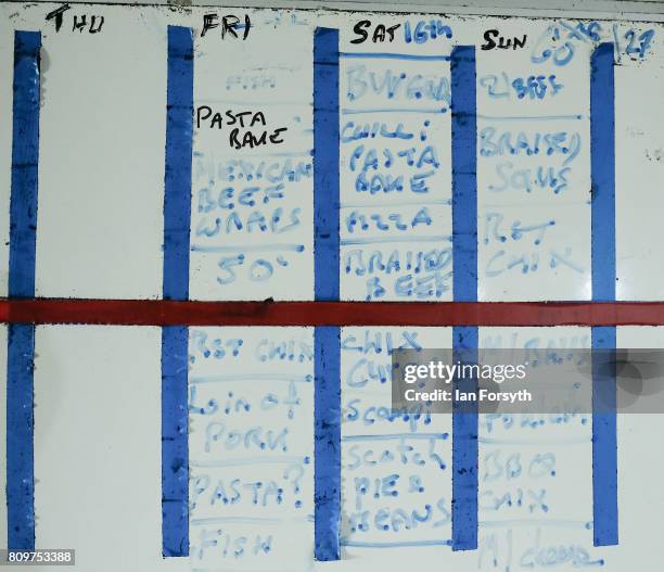 Weekly menu is displayed in the galley onboard the decommissioned Brent Delta Topside oil platform at the Able UK site at Seaton Port on July 6, 2017...