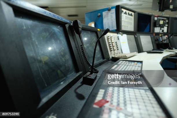 Controls and monitors inside the main control room onboard the decommissioned Brent Delta Topside oil platform at the Able UK site at Seaton Port on...