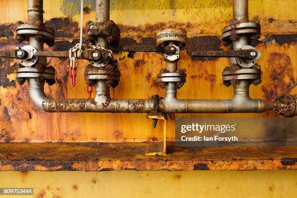Detail of pipe work on the decommissioned Brent Delta Topside oil platform at the Able UK site at Seaton Port on July 6, 2017 in Hartlepool, United...