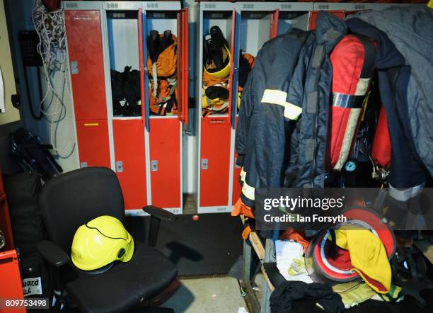 Firefighting equipment remains in place onboard the decommissioned Brent Delta Topside oil platform at the Able UK site at Seaton Port on July 6,...