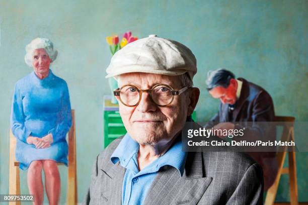 Painter and artist David Hockney is photographed for Paris Match on June 12, 2017 in Paris, France.