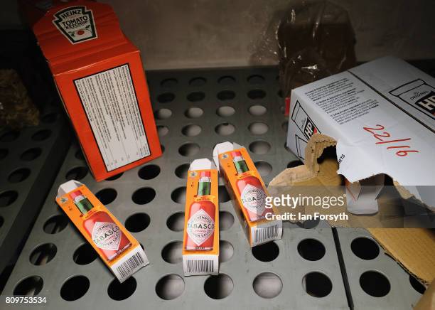 Stores of food remain on shelves in the galley onboard the decommissioned Brent Delta Topside oil platform at the Able UK site at Seaton Port on July...