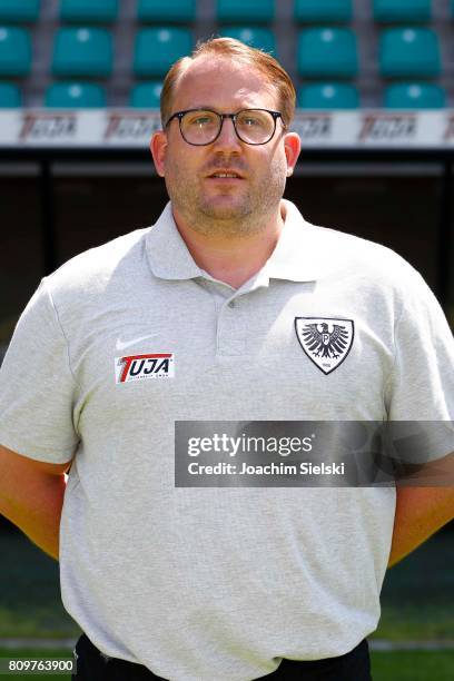 Matthias Haase of Preussen Muenster poses during the official team presentation of Preussen Muenster at Preussen Stadion on July 6, 2017 in Muenster,...