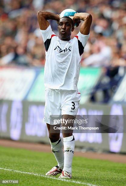 Jlloyd Samuel of Bolton Wanderers takes a throw in during the Barclays Premier League match between Bolton Wanderers and Sunderland at The Reebok...