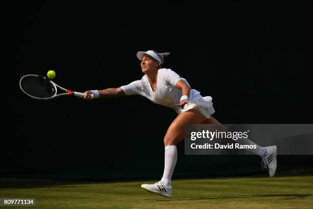 Bethanie Mattek-Sands of The United States plays a forehand during the Ladies Singles second round match against Sorana Cirstea of Romania on day...