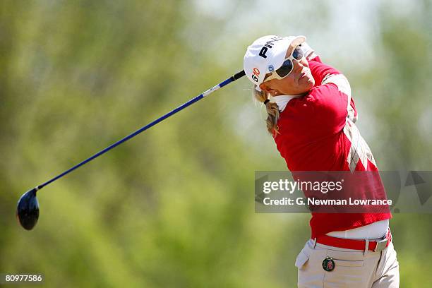 Carin Koch of Sweden hits a tee shot on the 12th hole during the third round of the SemGroup Championship presented by John Q. Hammons on May 3, 2008...