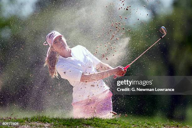 Paula Creamer hits out of a bunker on the 18th hole during the third round of the SemGroup Championship presented by John Q. Hammons on May 3, 2008...