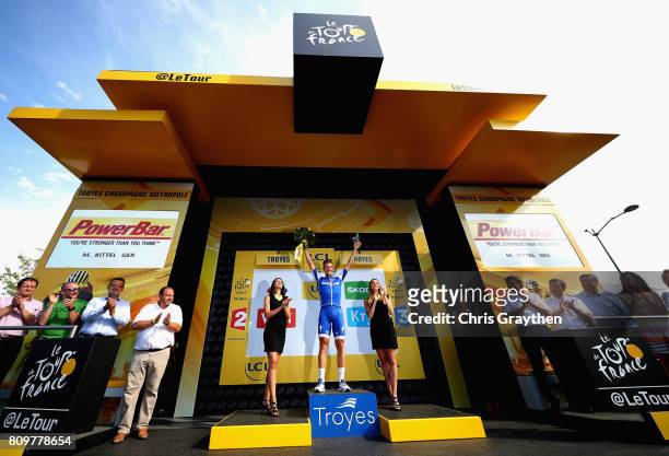 Marcel Kittel of Germany and Team Quick-Step Floors celebrates wining stage six of the 2017 Le Tour de France a 216km road stage from Troyes to to...