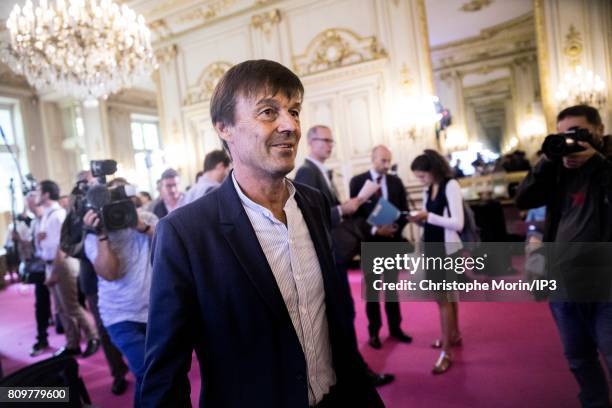 French Minister of Ecological and Inclusive Transition Nicolas Hulot holds a press conference in order to present his Climate plan's on July 6, 2017...