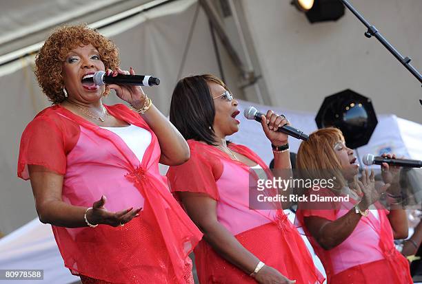Singers The Dixie Cups perform at The 39th Annual New Orleans Jazz & Heritage Festival Presented by Shell - Day 6 at The New Orleans Fair Grounds on...
