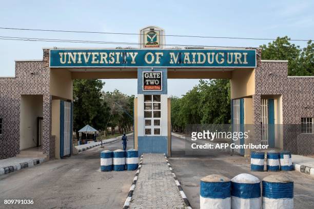 Picture taken on Juy 4, 2017 shows the entrance of the Maiduguri unniversity, in Maiduguri. The University of Maiduguri has recently become the...
