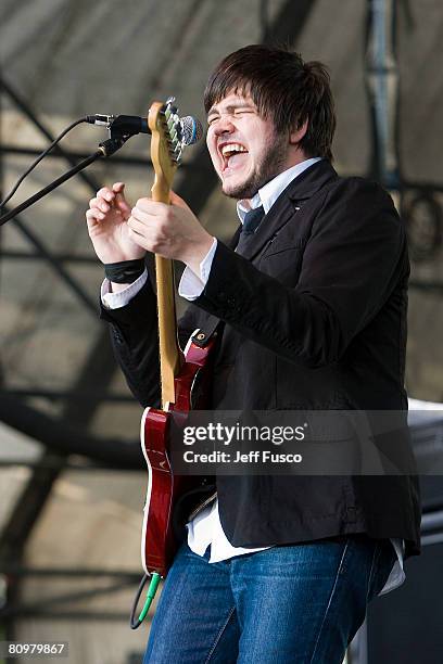 Nick Thomas of the band The Spill Canvas performs at the mtvU's "Campus Invasion Music Tour '08" at Penn's Landing on May 3, 2008 in Philadelphia,...