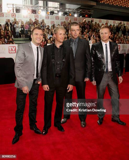 Singers Shane Filan, Kian Egan, Mark Feehily and Nicky Byrne of the band Westlife arrive on the red carpet at the 50th Annual TV Week Logie Awards at...