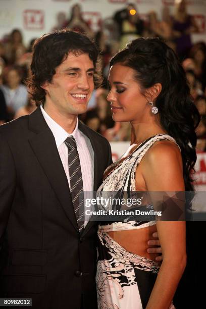 Model Megan Gale and boyfriend comedian Andy Lee arrive on the red carpet at the 50th Annual TV Week Logie Awards at the Crown Towers Hotel and...