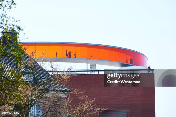 aros seen from the city - aros aarhus stock pictures, royalty-free photos & images