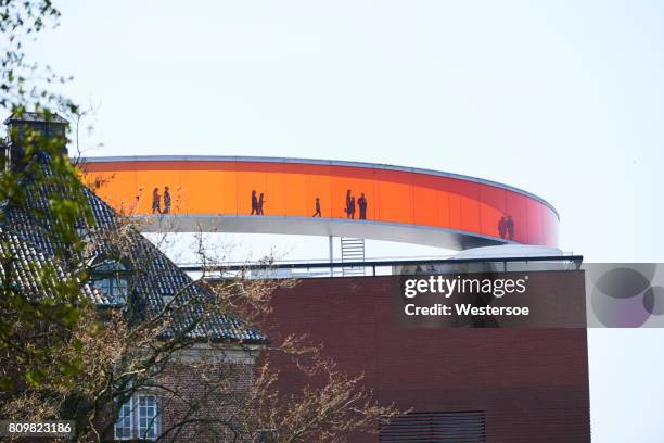 aros seen from the city - aros aarhus stock pictures, royalty-free photos & images