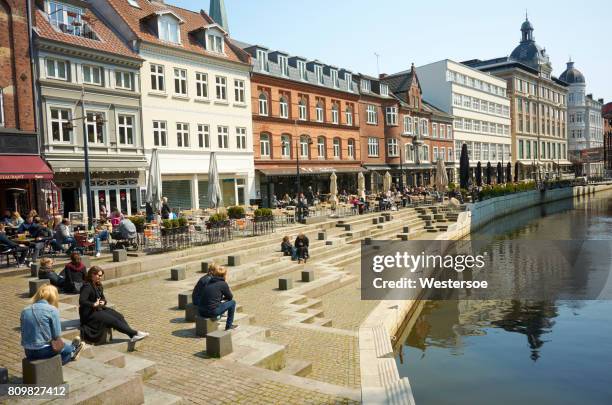 popular café area in central arhus - aarhus stock pictures, royalty-free photos & images