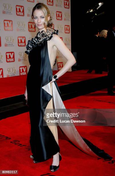 Actress Kat Stewart arrives on the red carpet at the 50th Annual TV Week Logie Awards at the Crown Towers Hotel and Casino on May 4, 2008 in...