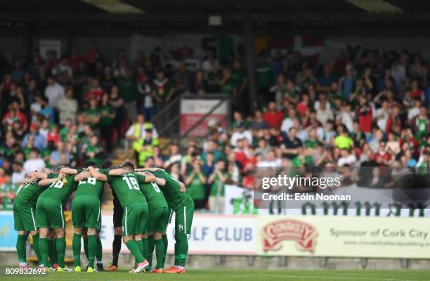 Cork , Ireland - 6 July 2017; Cork City players huddle ahead of the Europa League First Qualifying Round Second Leg match between Cork City and...