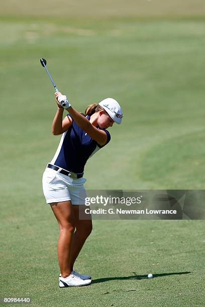 Vicky Hurst plays an approach shot on the first hole during the final round of the SemGroup Championship presented by John Q. Hammons at Cedar Ridge...