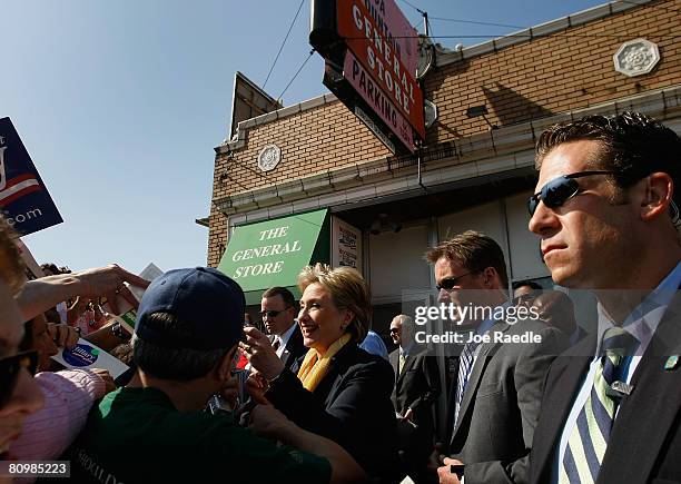 Democratic presidential hopeful Sen. Hillary Clinton greets people during a campaign event at a Hillary Clinton for President campaign office May 4,...