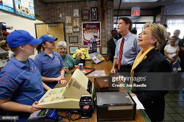 Democratic presidential hopeful U.S. Senator Hillary Clinton and Senator Evan Bayh order Blizzards at a Dairy Queen May 4, 2008 in South Bend,...