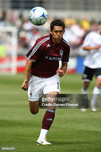 Herculez Gomez of the Colorado Rapids controls the ball against D.C. United during the MLS game on May 4, 2008 at Dicks Sporting Goods Park in...