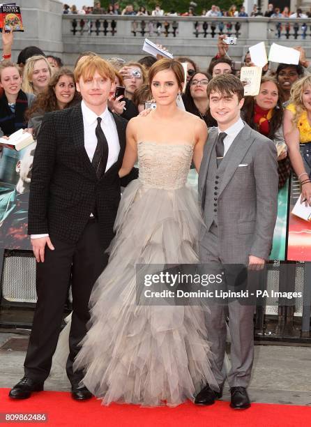 Rupert Grint, Emma Watson and Daniel Radcliffe at the world premiere of Harry Potter And The Deathly Hallows: Part 2.