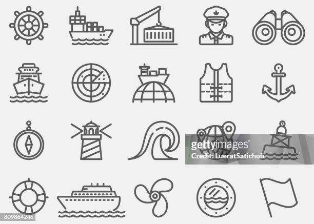 illustrazioni stock, clip art, cartoni animati e icone di tendenza di icone della linea nautica - attraccato