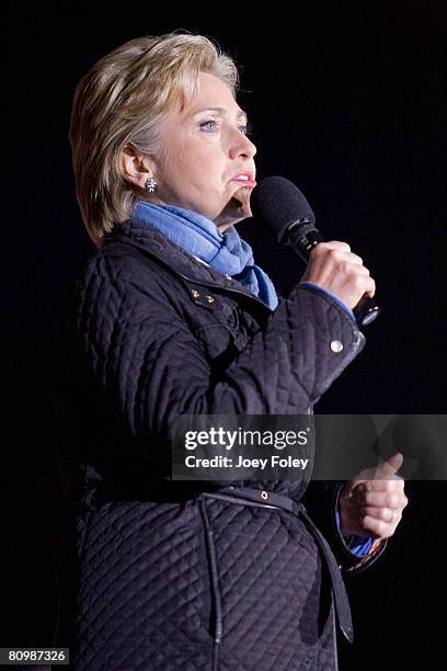 Democratic presidential hopeful New York Senator Hillary Rodham Clinton at a campaign stop at White River State Park on May 03, 2008 in Indianapolis,...