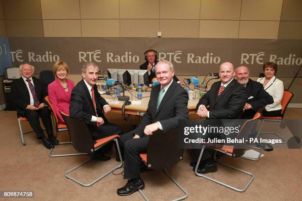 Radio presenter, Sean O'Rourke with the Irish Presidential candidates Michael D Higgins, Mary Davis, Gay Mitchell, Martin McGuinness, Sean Gallagher,...