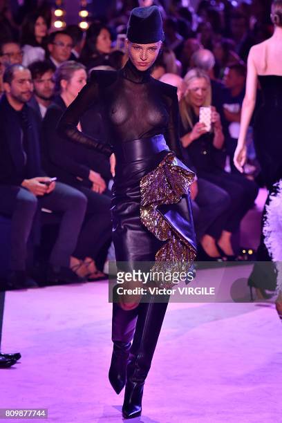 Model walks the runway during the Alexander Vauthier Haute Couture Fall/Winter 2017-2018 show as part of Haute Couture Paris Fashion Week on July 4,...